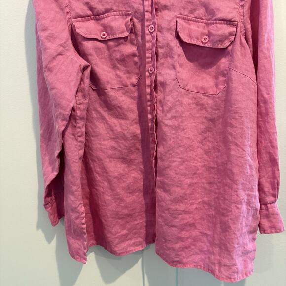 Tweeds Top Women 1X Pink Linen Button Up Lagenlook Boho Coastal Relaxed Flowy - Picture 4 of 12